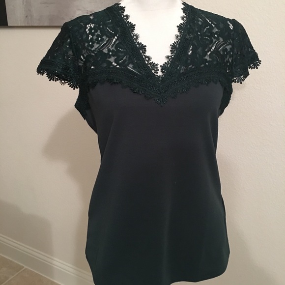 H&M - Dark green top with lace detail - Picture 1 of 5